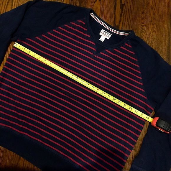 Mens Navy and Red Striped Raglan Long Sleeve Pullover - Picture 10 of 12